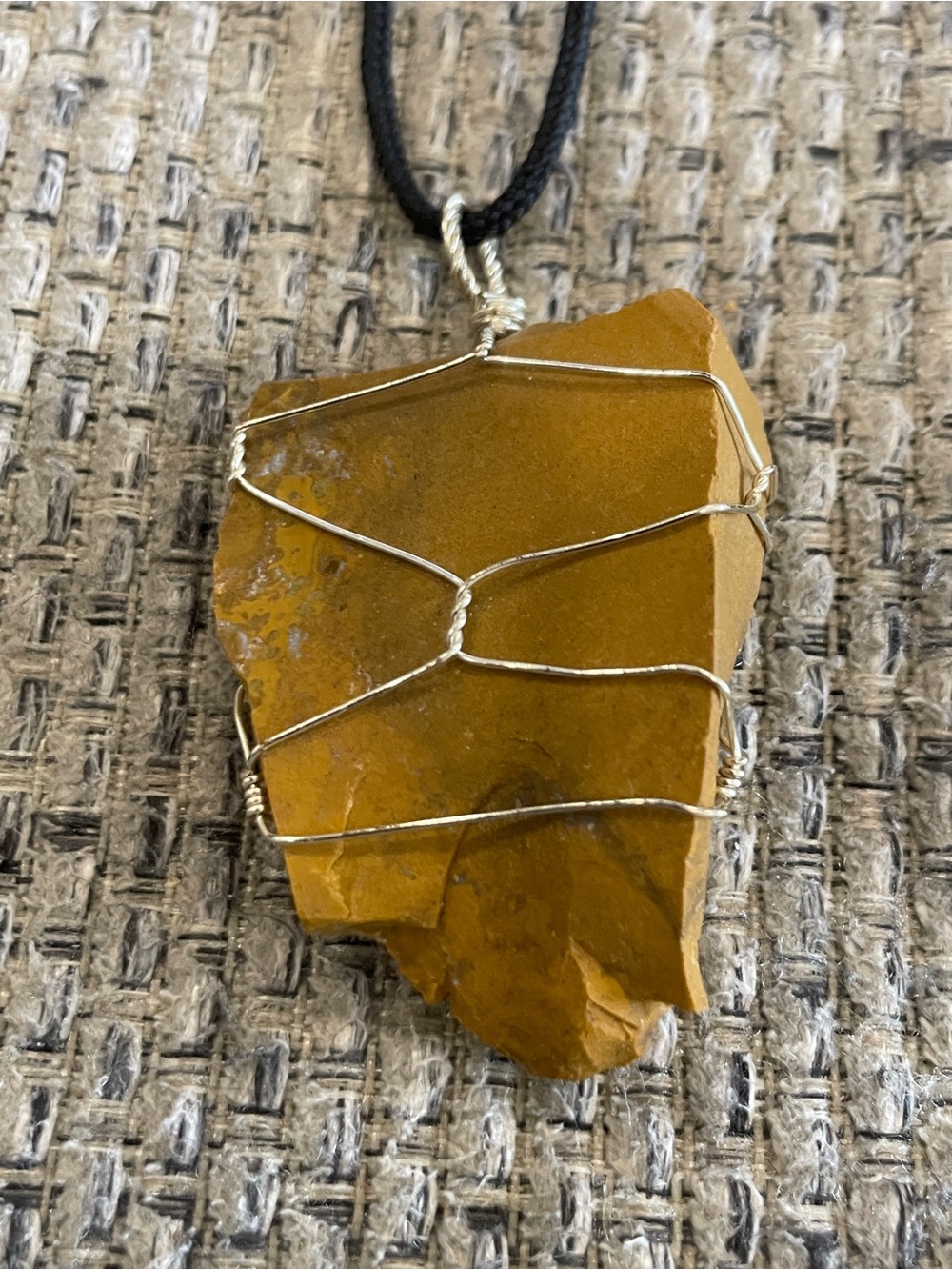 Handcrafted Yellow Jasper Pendant Necklace black cord raw earth crystal